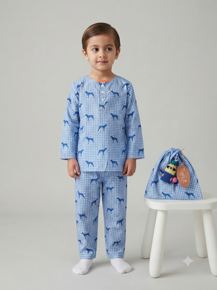 Blue Gingham with Dogs