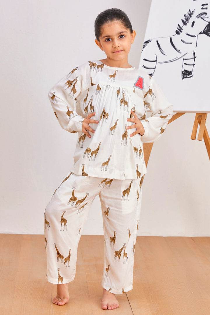 White Giraffe Frill Pajama Set