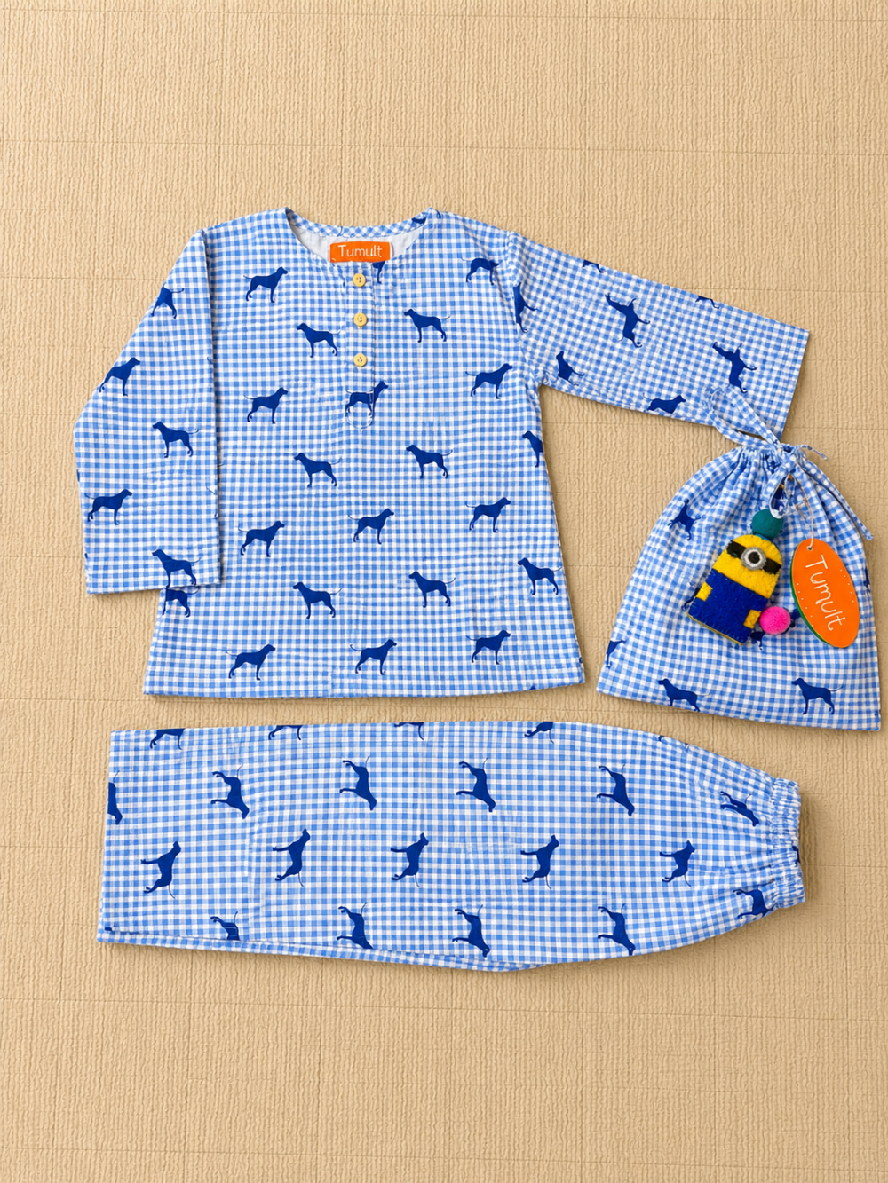 Blue Gingham with Dogs